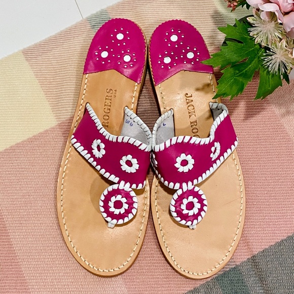 NEW Jack Rogers Navajo Sandals Hot Pink & White - Picture 3 of 6